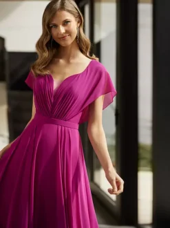 Robe de mère plissée col en v manches courtes ligne a robes d'invitées pour mariage