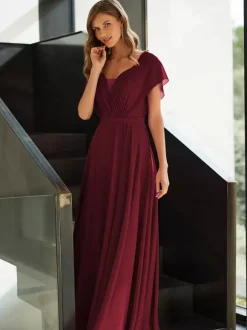 Robe de mère plissée col en v manches courtes ligne a robes d'invitées pour mariage