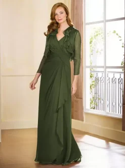 Robe de mère plissée col en v sans manches ligne a longueur au sol robes d'invitées pour mariage
