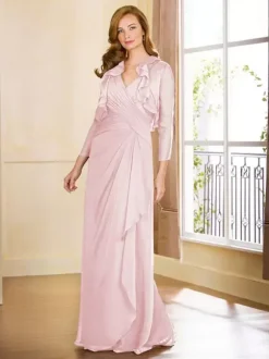 Robe de mère plissée col en v sans manches ligne a longueur au sol robes d'invitées pour mariage