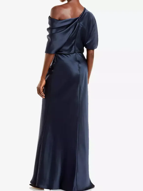 Robe de mère une épaule manches courtes sirène plissée longueur au sol robes d'invitées de mariage
