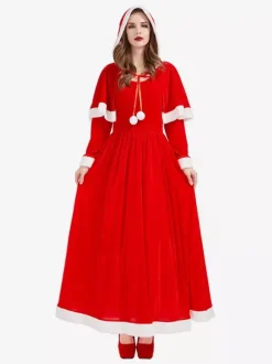 Robe de Noël verte pour femme cape en polyester costumes de Noël