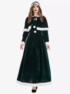 Robe de Noël verte pour femme cape en polyester costumes de Noël