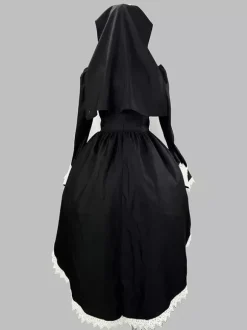 Robe de nonne Gothic Lolita à ourlet asymétrique avec accessoires de coiffe