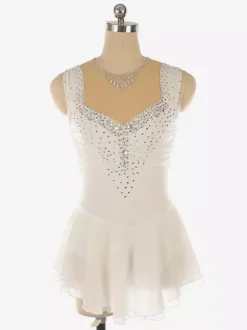 Robe de patinage artistique bleu clair à encolure perlée en polyester pour femmes et filles.