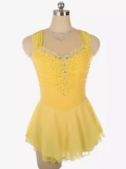 Robe de patinage artistique bleu clair à encolure perlée en polyester pour femmes et filles.