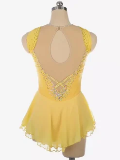 Robe de patinage artistique bleu clair à encolure perlée en polyester pour femmes et filles.