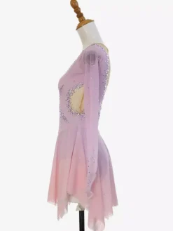 Robe de patinage artistique rose pailletée à strass manches longues costume de patinage pour tous les âges