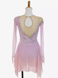 Robe de patinage artistique rose pailletée à strass manches longues costume de patinage pour tous les âges
