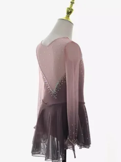 Robe de patinage artistique rose poudré en résille strass tenue de compétition pour filles et femmes
