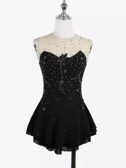 Robe de patinage blanche sans manches ornée de perles pour femmes et filles