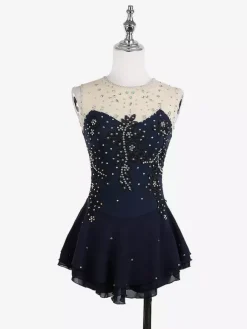 Robe de patinage blanche sans manches ornée de perles pour femmes et filles