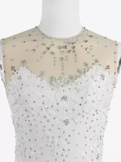 Robe de patinage blanche sans manches ornée de perles pour femmes et filles