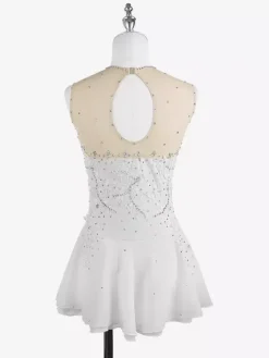 Robe de patinage blanche sans manches ornée de perles pour femmes et filles