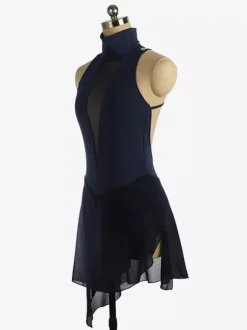 Robe de patinage bordeaux à col montant sans manches dos nu et bretelles croisées