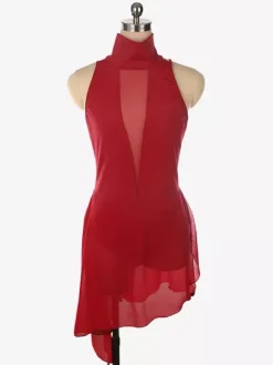 Robe de patinage bordeaux à col montant sans manches dos nu et bretelles croisées