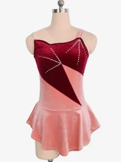 Robe De Patinage Bordeaux Velours Coréen Color Block Dance Costumes