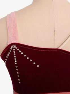 Robe De Patinage Bordeaux Velours Coréen Color Block Dance Costumes
