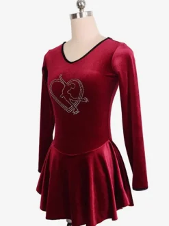 Robe De Patinage Bordeaux Velours Coréen Manches Longues Costumes De Danse