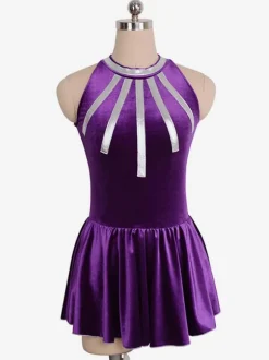 Robe De Patinage Pourpre Velours Coréen Costumes De Danse Bicolore