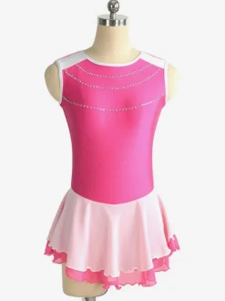 Robe de patinage Rose Polyester Color Block Dance Costumes