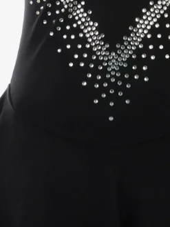 Robe de patinage violette à décolleté c艙ur et strass manches longues couleur chair pour femmes et filles