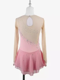 Robe de patineuse jaune pour femme/fille manches longues couleur chair ornée de strass.
