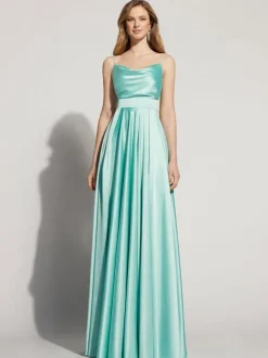 Robe de soirée A-ligne col carré sans manches dos nu fendu devant satin robes de reconstitution historique sociale personnalisation gratuite