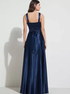 Robe de soirée A-ligne décolleté en c艙ur longueur au sol sans manches fermeture éclair ceinture élastique soie comme le satin robes de soirée sociale personnalisation gratuite