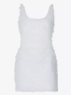 Robe de soirée blanche en polyester sans manches à bretelles et col montant