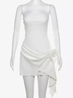 Robe de soirée blanche sans manches robe semi-formelle sans bretelles