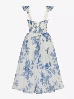 Robe De Soirée Bleu Ciel Clair Bretelles N艙uds Col En C艙ur Robe Semi-Formelle Mi-Longue