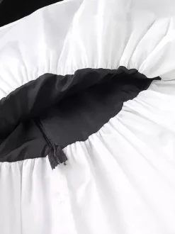 Robe de soirée chic bicolore noire à volants mini-robe deux-pièces à manches longues.