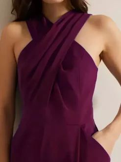Robe de soirée combinaison décolleté conçu longueur cheville sans manches fermeture éclair plissée crêpe extensible robes de soirée formelles