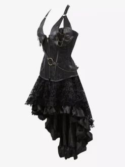 Robe de soirée corset noire sans manches à col en V et dos nu