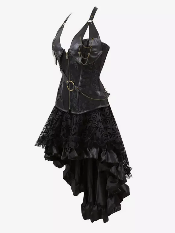 Robe de soirée corset noire sans manches à col en V et dos nu