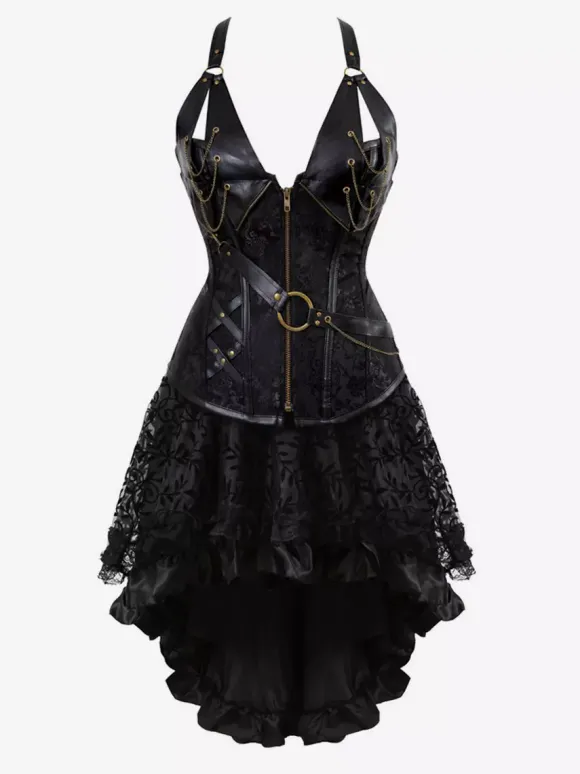 Robe de soirée corset noire sans manches à col en V et dos nu