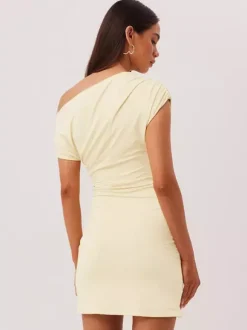 Robe de soirée courte marron asymétrique plissée dos nu sexy et semi-formelle