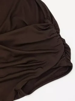 Robe de soirée courte marron asymétrique plissée dos nu sexy et semi-formelle