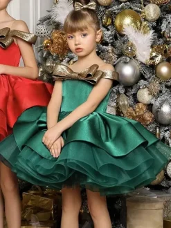 Robe de soirée de Noël pour fille robes d'occasion spéciale sans manches à volants