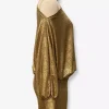 Robe de soirée dorée à encolure crantée manches longues asymétrique et sexy