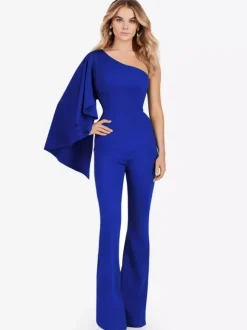 Robe de soirée en crêpe extensible combinaison asymétrique longueur au sol sans manches fermeture éclair robes de soirée formelles