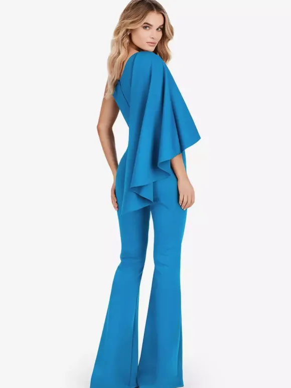 Robe de soirée en crêpe extensible combinaison asymétrique longueur au sol sans manches fermeture éclair robes de soirée formelles