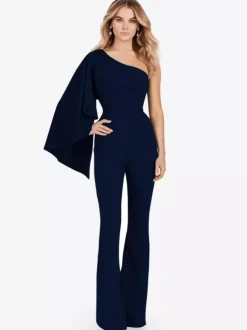 Robe de soirée en crêpe extensible combinaison asymétrique longueur au sol sans manches fermeture éclair robes de soirée formelles