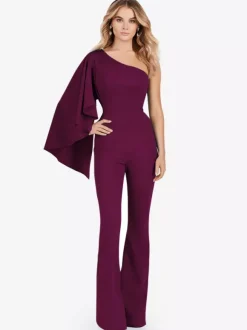 Robe de soirée en crêpe extensible combinaison asymétrique longueur au sol sans manches fermeture éclair robes de soirée formelles