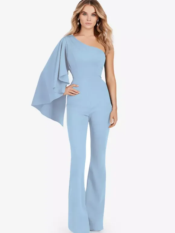 Robe de soirée en crêpe extensible combinaison asymétrique longueur au sol sans manches fermeture éclair robes de soirée formelles