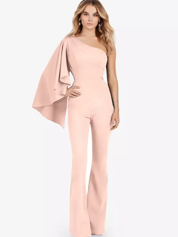 Robe de soirée en crêpe extensible combinaison asymétrique longueur au sol sans manches fermeture éclair robes de soirée formelles