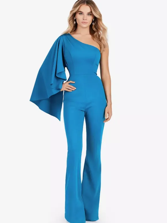 Robe de soirée en crêpe extensible combinaison asymétrique longueur au sol sans manches fermeture éclair robes de soirée formelles