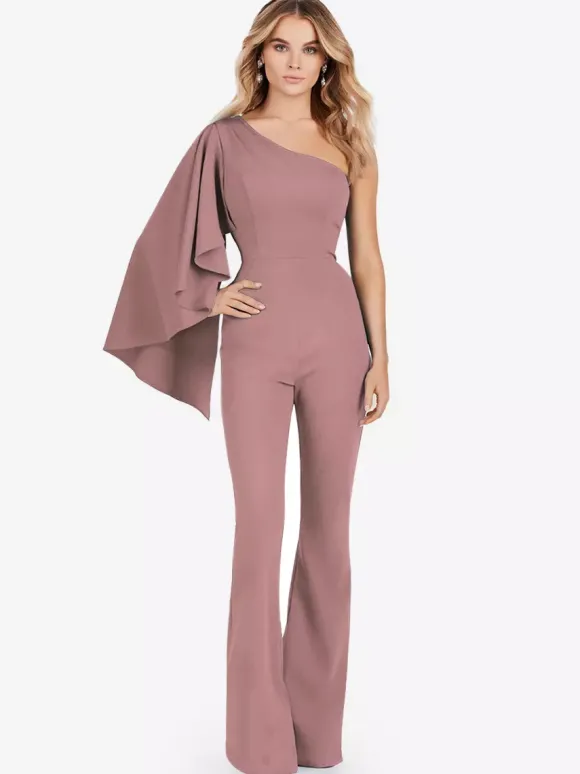 Robe de soirée en crêpe extensible combinaison asymétrique longueur au sol sans manches fermeture éclair robes de soirée formelles