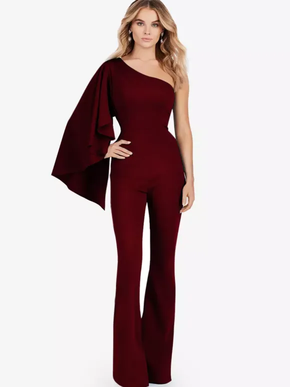 Robe de soirée en crêpe extensible combinaison asymétrique longueur au sol sans manches fermeture éclair robes de soirée formelles